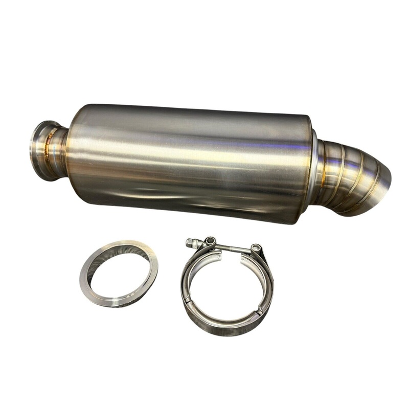 3" Vband Clamp Inlet Turn Down Pie Cut Dolphin Muffler Brushed Stainless Steel