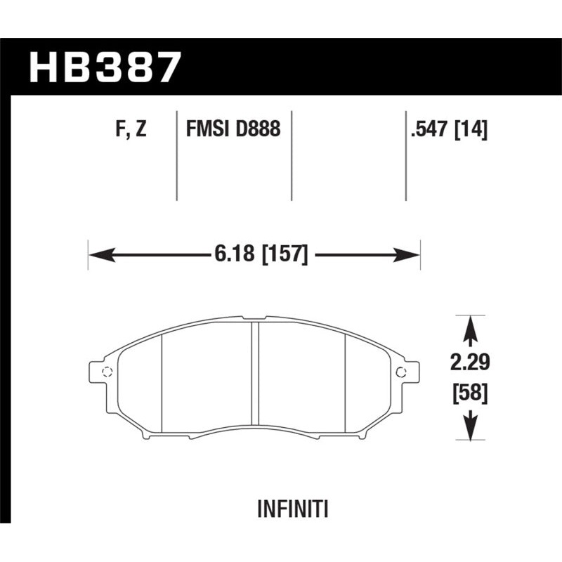 Hawk 06-09 350z/ 05-08 G35 w/o Brembo Performance Ceramic Street Front Brake Pads