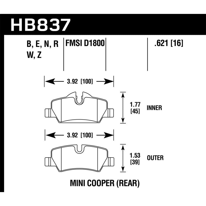 Hawk 14-17 Mini Cooper HPS 5.0 Rear Brake Pads