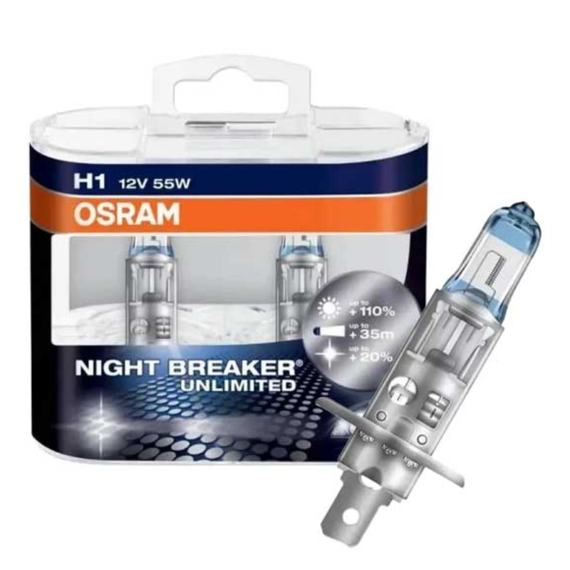 OSRAM NIGHT BREAKER PLUS H1 12V, 55W Halogen Headlamp (SET-2PCS) 64150NBP-HCB