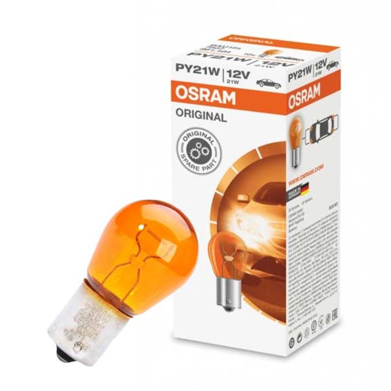 OSRAM ORIGINAL BULB PY21W 12V 21W Yellow Amber Metal Bases Turn Signal Lamps Brake Light 7507W